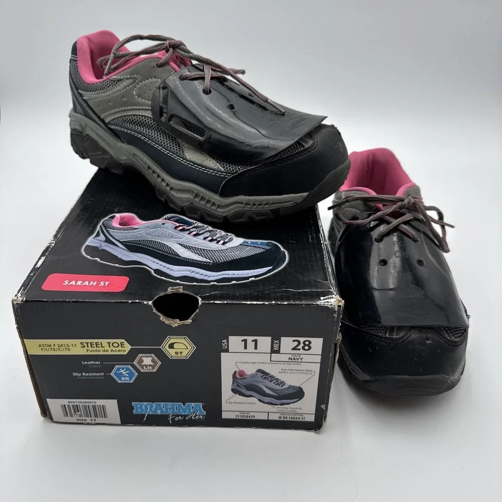 Brahma for Her Steel Toe Work Sneakers Sarah St Navy Blue & Pink Women's size 11 - Picture 1 of 14